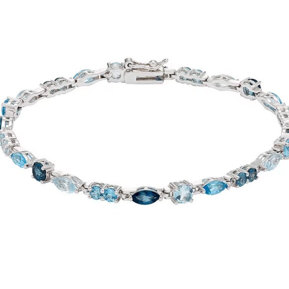 Solid Sterling Silver Swiss blue, London blue &amp; sky blue topaz Bracelet